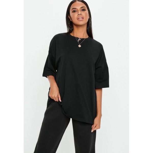 Logo Custom Black Drop Shoulder Oversized T Shirt Clothing Women