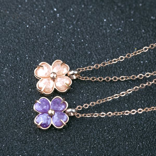 Girls Fashion Jewelry Stainless Steel Crystal Leaf Clover Pendant Necklace