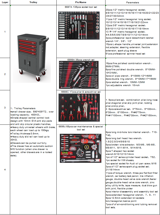 BESITA Grey 6691 257pcs Mechanic Tool Set For Off Road Vehicle Repair