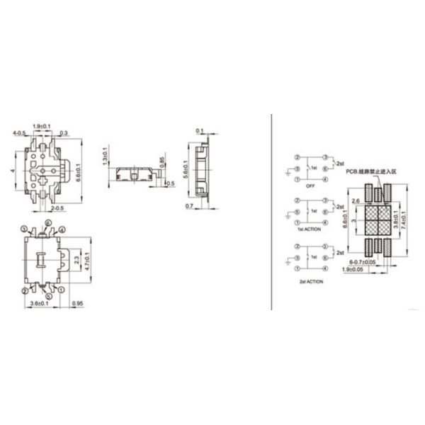 Side Press SMD Momentary Switch 50mA DC 12V Switch Rating Momentary Operation