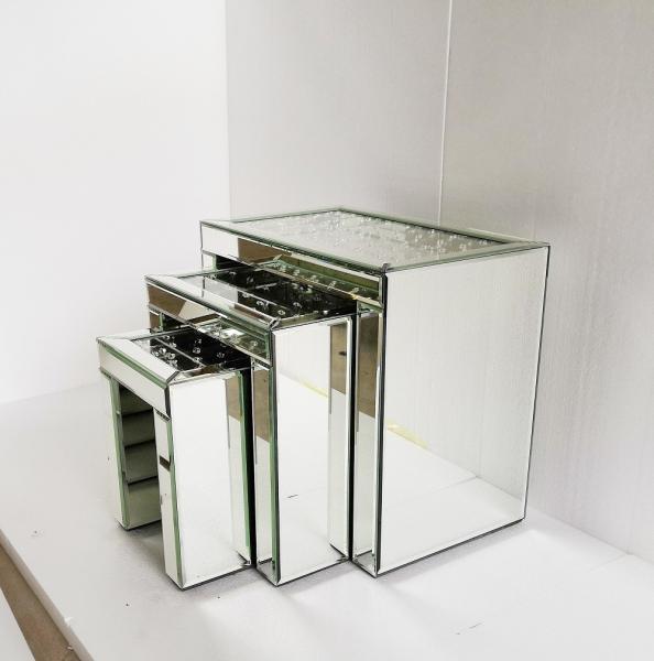 Sparkly Set of 3 Mirrored Floating crystal Nesting Table 3 pieces