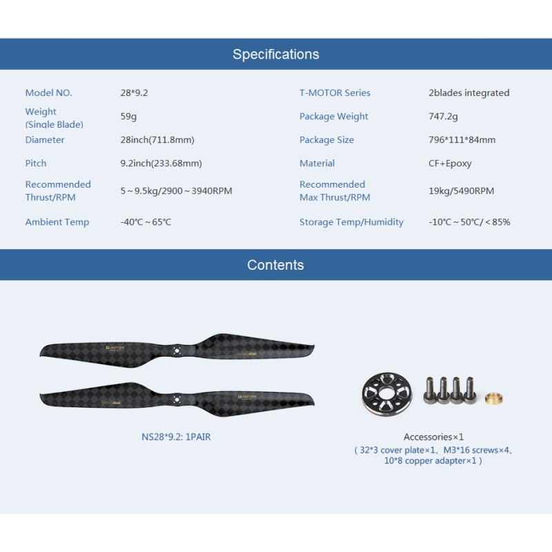 Factory Outlet T-MOTOR NS28*9.2 Carbon Light Large Quadcopter 20 22 24 26 27 29 30 Inch RC Aircraft Drone Propeller