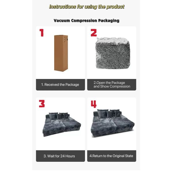 Living Room Modular Sectional Corduroy Sofa Bed Plush Vacuum-Packed Compressed Sofa Couch Frameless Sofa for Apartment Villa
