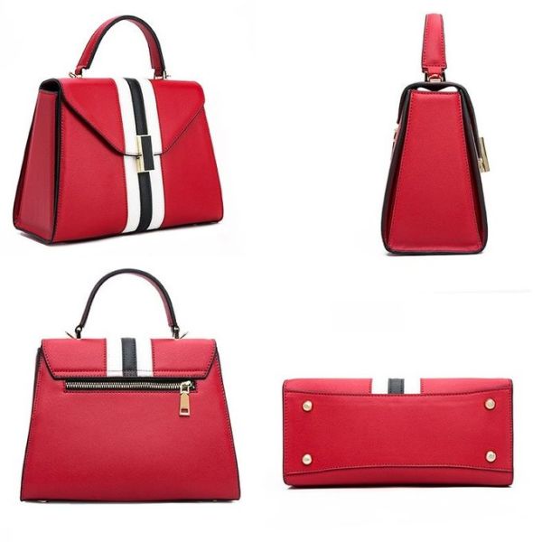 Red Black Split Women'S Genuine Leather Shoulder Bags