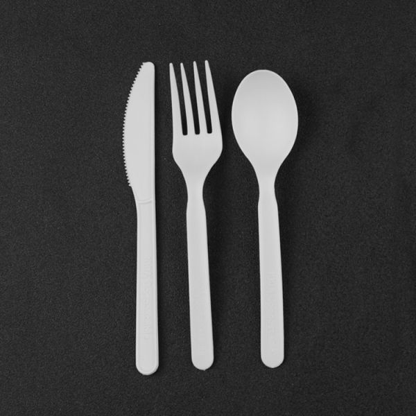 Kraft Paper Box Packaging Sustainable Cpla Cornstarch Plastic Cutlery Set with Napkin