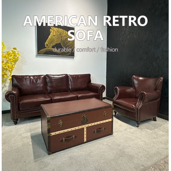 Nidea #8950 High Quality Genuine Leather Barton Sofa Set 3 Pieces American Retro Design Sponge Comfortable Durable for Hotel Bedroom Bed