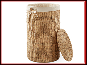 Round Laundry Hamper With Lid And Removable Liner Bag - Natural, Woven Water Hyacinth Wicker Laundry Basket For Clothes And Towels