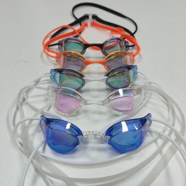 OEM Anti-Fog Anti-UV Black Swimming Goggle with Surf Ear Plugs Support Custom Sample PC Frame Anti-Reflective Lenses for Adults