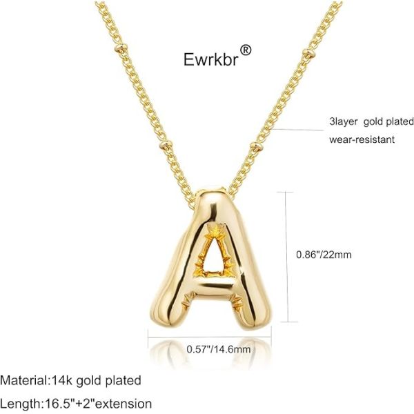Collier de lettres personnalisées en or à bulles pour femmes, collier de pendentif initial plaqué en or 14k bijoux personnalisés à la mode