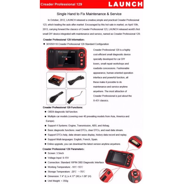 Newest Software Launch Creader CRP129 OBDII/EOBD Auto Code Scanner free update online diagnostic for 4 system