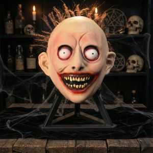 Creepy Smiling Monster Mask Horror Full Head Latex Scary Ghost Face with Hair for Halloween Cosplay Costume Party Props