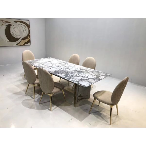 Italian Marble Luxury Style Dining Room Furniture Set Stainless Steel Leg Dining Table
