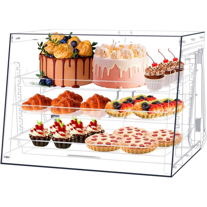 Premium Multi-Tier Clear Acrylic Display Case with Door Transparent Bakery Showcase for Donuts Cookies Cakes