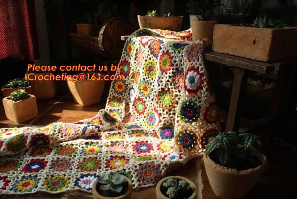 Nordic Hand-woven crochet hook Daisy striped blanket, Cashmere knitted blanket, sofa blank
