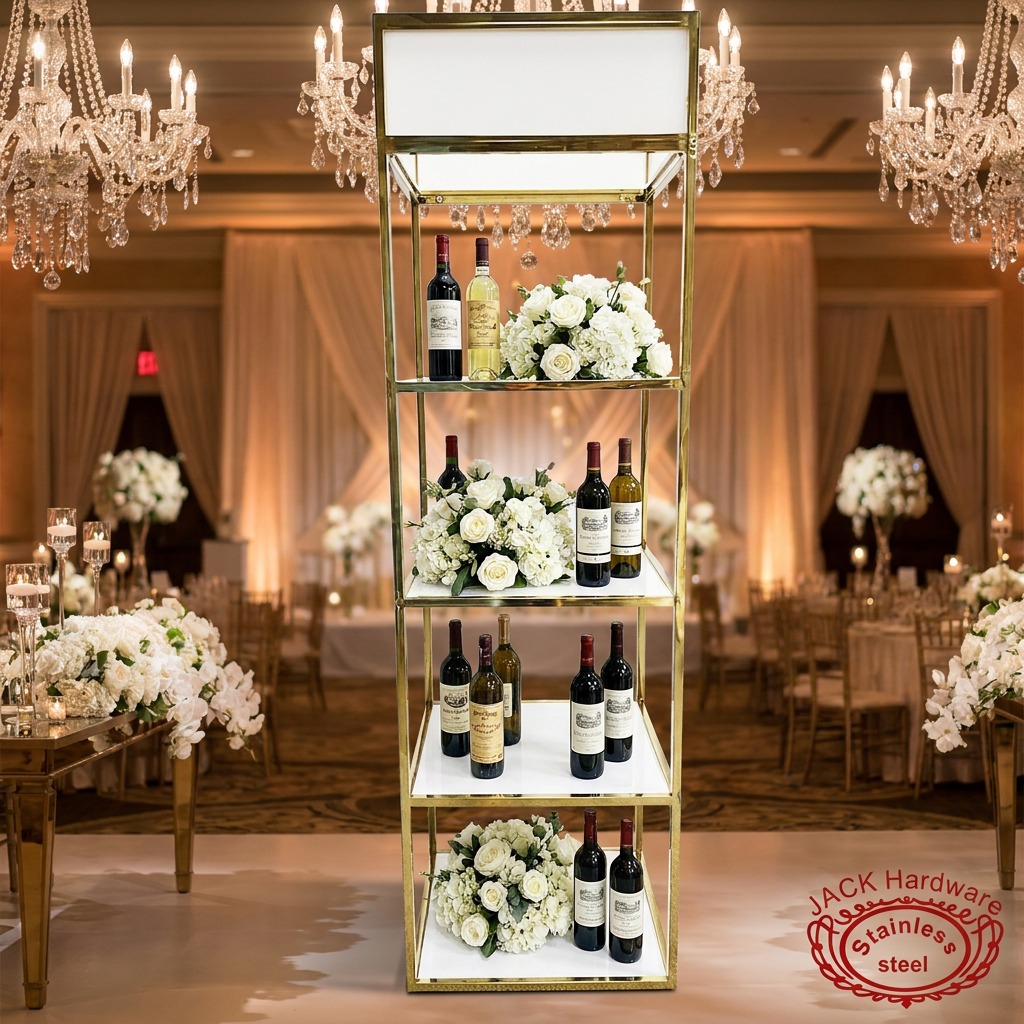 WENDING Gold Frame White 5-Tier Wedding Display Shelf – Modern Light Luxury Event Rack