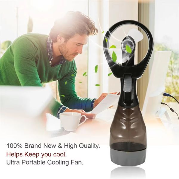 Battery Powered Summer Outdoor Travel Hand Held Standing Mini Portable Water Mist Spray Bottle Cooling Fan with Water Tank