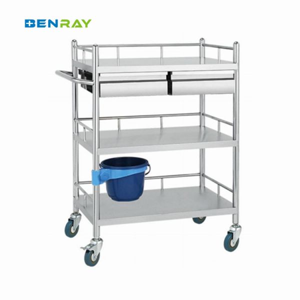 Trolley de instrumentos médicos de acero inoxidable de 3 capas para hospitales