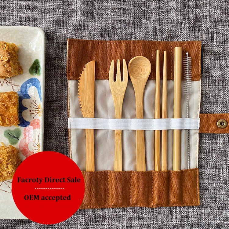 Столовый прибор утвари Flatware палочек вилки ложки перемещения органический бамбуковый установил в мешок