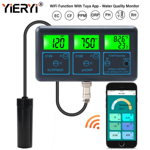 Online Digital PH Tester with 0.01-14.00pH Measuring Range -1200mV~+1200mV ORP and 0.1℃-80.0℃ Temperature Multi Function Water Quality Monitor