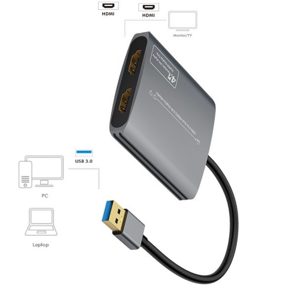 4K 60Hz USB3.0 To Dual HDMI USB Port Expansion Hub CE ROHS REACH