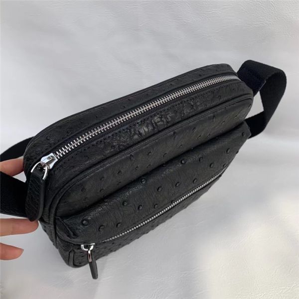 Authentic Real Ostrich Skin Men Small Flap Purse Genuine Exotic Leather Cross Shoulder Bag Male Casual Messenger Bag