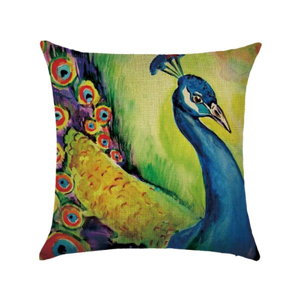Cotton Linen peacock Throw Pillow Case Cushion Cover Home Sofa Decorative 18 X 18 Inch/45X45cm(Cover Only,No Insert)
