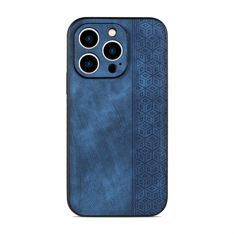 Solid Wood Texture PC + Leatherette Retro Geometric Mobile Phone Case for iPhone 11 12 13 14 15 Pro Max Plus Old Fashion Style