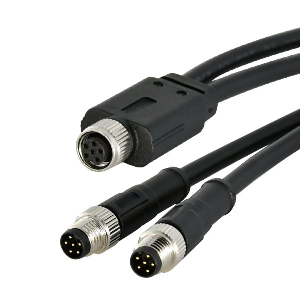 Соединитель M12 кабеля IP68 Pin M12 y кода 4 отлитый в форму Splitter водоустойчивый