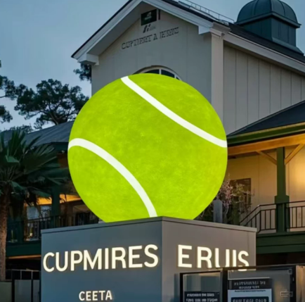 Large Bright Green Tennis Ball Sculpture with Custom Base, Outdoor Giant Sports Model