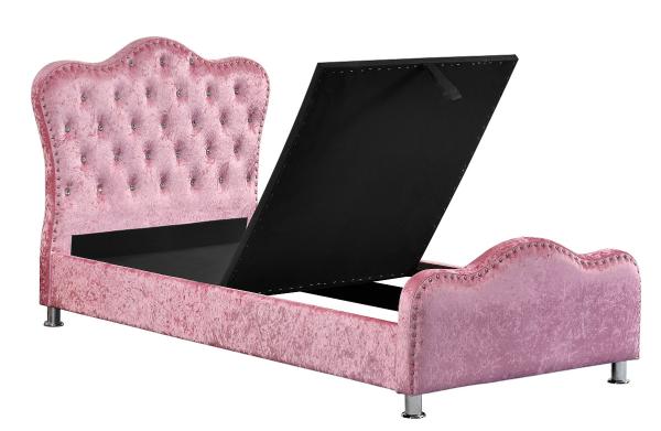 Quadro estofado rosa da cama da madeira compensada da menina com a cabeceira dos botões de Dimond