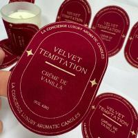 Eco-friendly Logo imprimé personnalisé velours en relief d'or étiquette de bougie autocollant pour pot de bougie