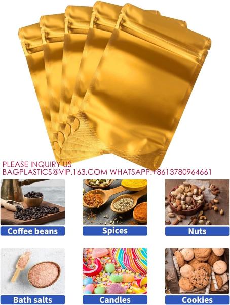 Golden Resealable Stand Up Bags,Smell Proof Pouch Sealable Foil Pouch Bags For Packaging