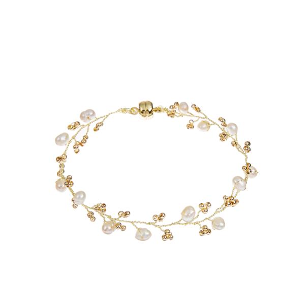 7.25 inches White Natural Pearl Bracelet Brass Wire Weaved For Wedding Jewelry