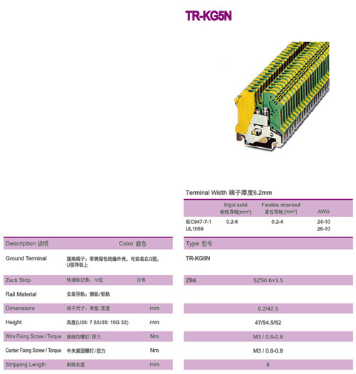 Земной тип электрические соединители терминальных блоков рельса гама 6mm2 промышленные