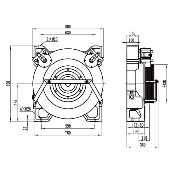 High Speed Elevator Traction Machine , Traction Lift System Load 1350~1600kg