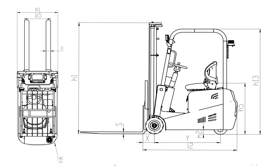 Counterbalance 3 Wheel Electric Forklift Truck Hydraulic Driving
