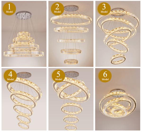 Luxury Staircase Crystal Chandelier Large Modern Rings silver chandeliers(WH-NC-49)