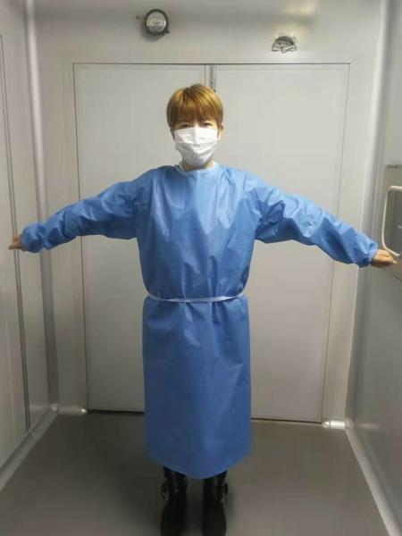 Da roupa descartável adulta Não-estéril cirúrgica por atacado dos vestidos dos vestidos do isolamento do filme de SPS+PE punho elástico