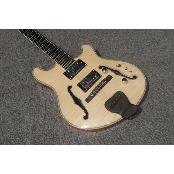 High-grade customized jazz six-string electric guitar, double f-hole half-hollow electric guitar, wood color