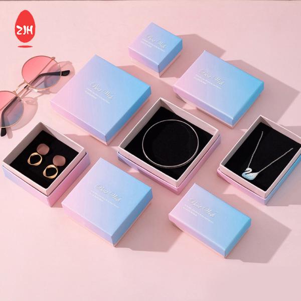 Oem Senior  Silver Stamping Cardboard Gift Packaging Box Blue Pink Gradient