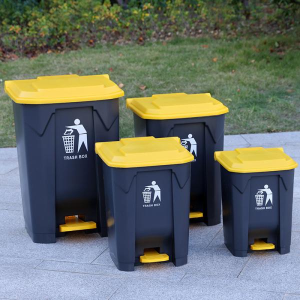 Factory Hot Sale Plastic Waste Pedal Bin 30L 40L 50L  80L 100L Black Trash Can Outdoor Plastic Waste Bin