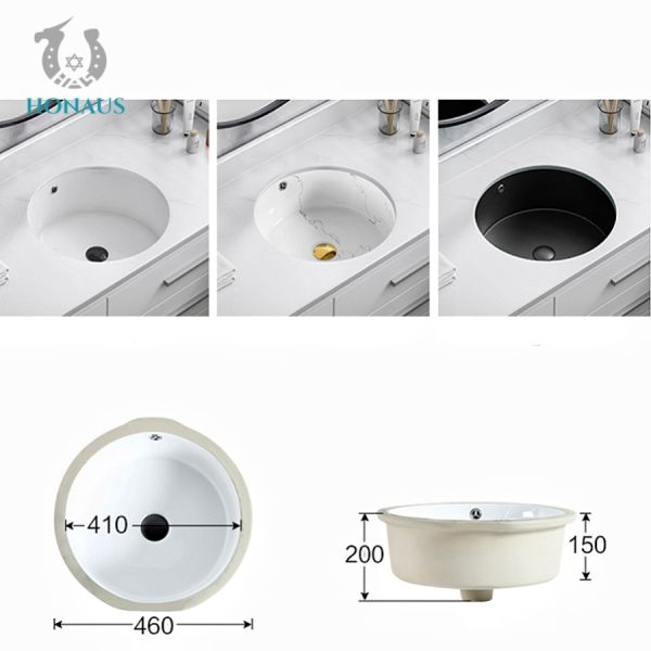 OEM One Piece Bathroom Inset Basin Round Undercounter Basin 410*410*170mm