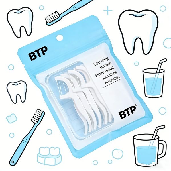 Custom Printed Disposable Dental Floss Pick Three-Sided Sealed Resealable Zipper Bag with Clear Window PET/PE Material