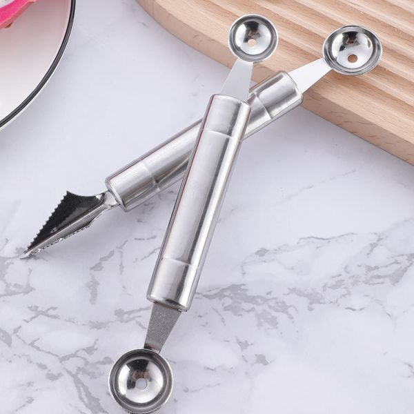 Stainless Steel Double Ball Watermelon Carving Knife Set for Fruit Vegetable Decoration