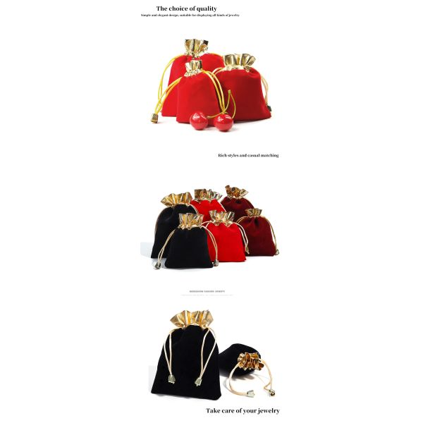 Sac à bijoux en velours à cordes à l' or