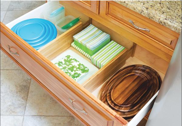 adjustable bambboo wooden kitchen cutlery drawer inserts