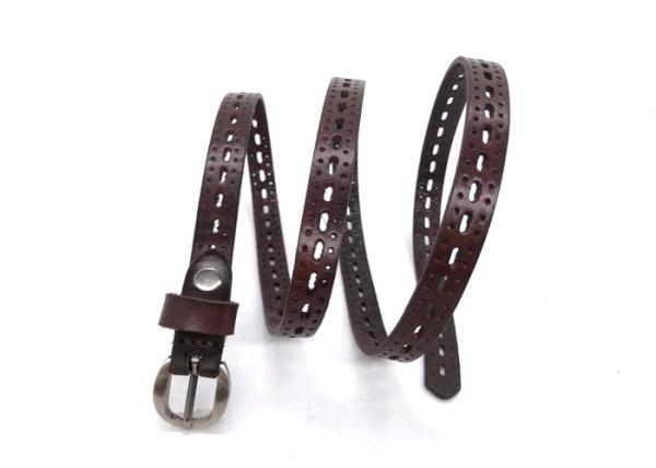 Elegant Hollow Brown Leather Belt For Girls With Pin Buckle Soft Breathable