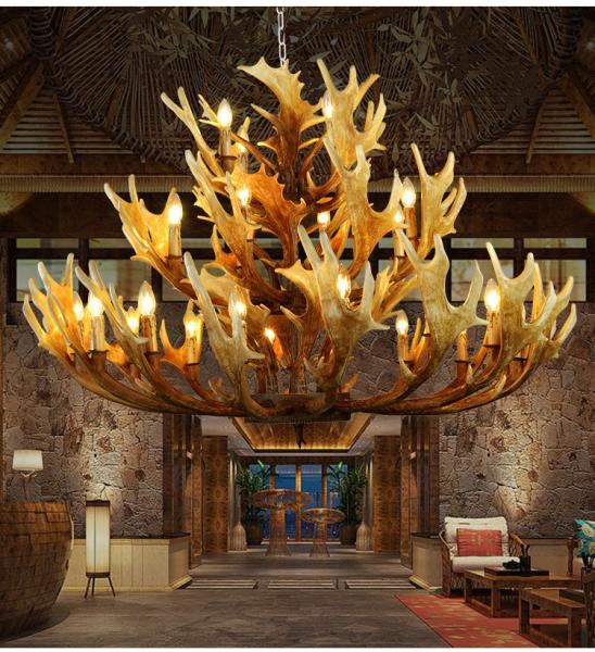 Real deer antler chandelier horn ceiling lamps light fixtures (WH-AC-07)