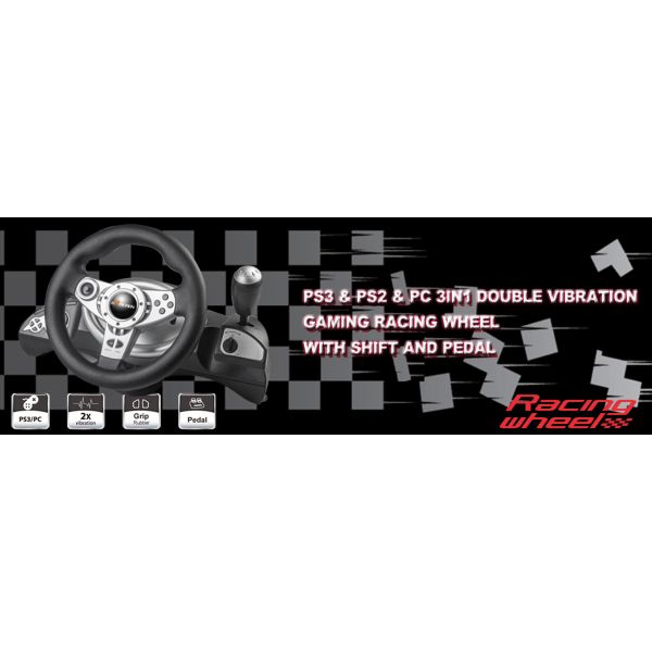 Universal Wired Video Game Steering Wheel Compatible with PS3/PS2/PC