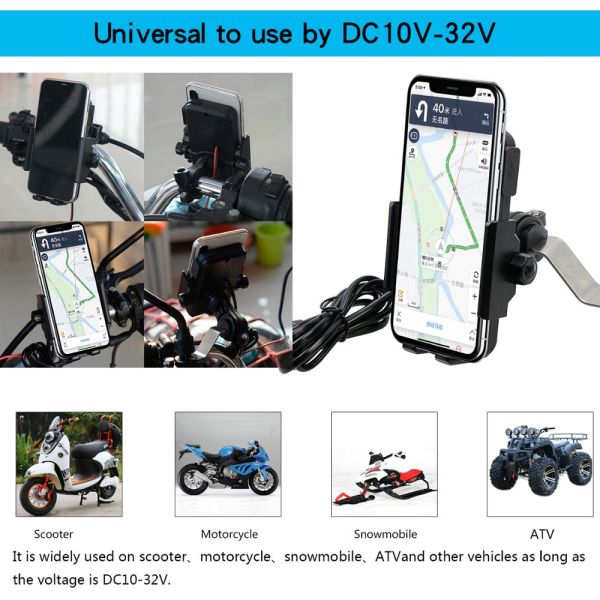 10MA Motorcycle Wireless Charger Mount , DC10-32V Iphone 11 Motorcycle Holder
